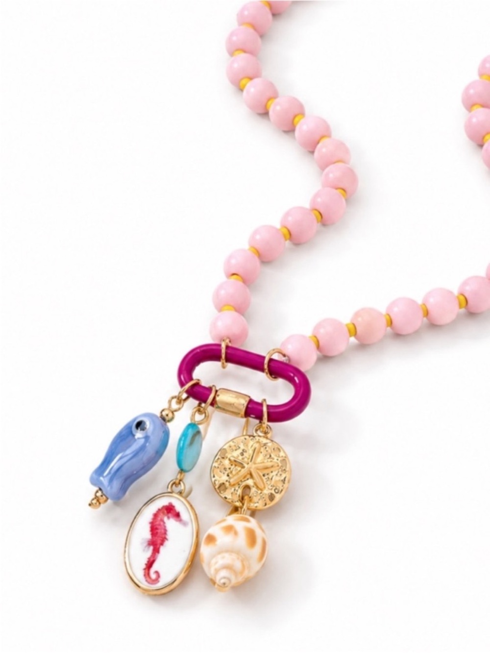 New! Coastal Pink Carabiner Fish Shell Necklace (4021) NWOT - Picture 2 of 3
